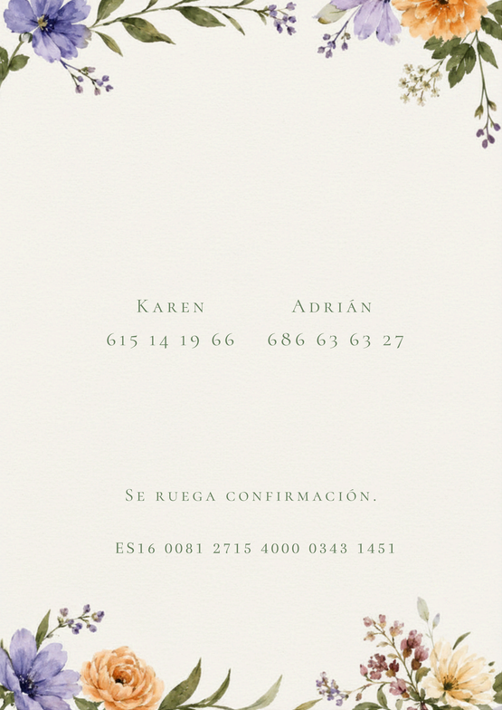 Invitación de boda, reverso